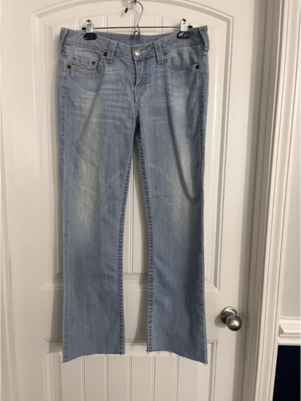 True Religion Women's Jeans Straight, 33 Actual‎ 36X30 Stretch Blue Denim